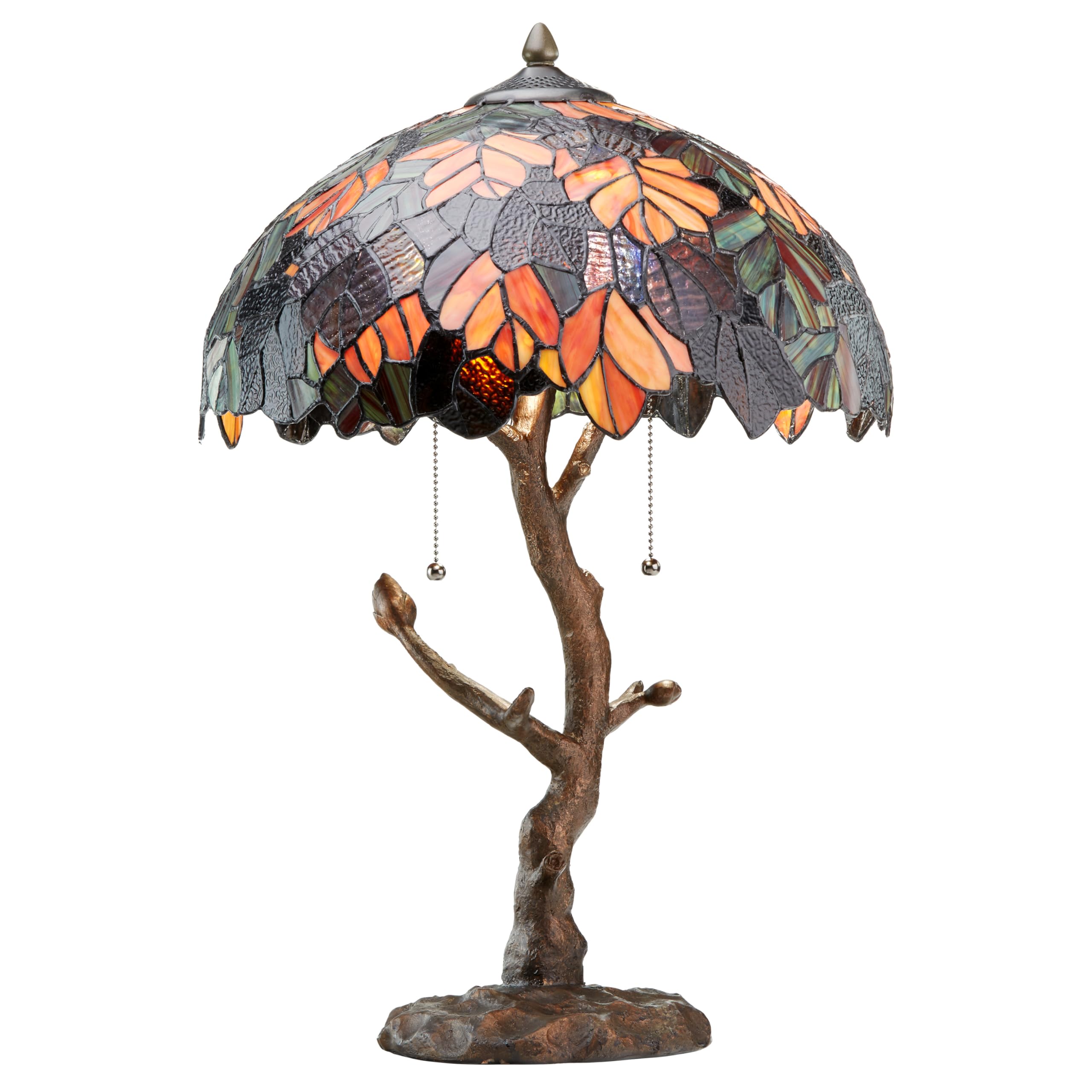 RIVER OF GOODS - Stained Glass Double Lit Enchanted Forest Table Lamp - 24.5" H - Table Lamp for Bedroom - Bedside Lamp - Desk Lamps for Home Office - Tiffany Style - Multi Color