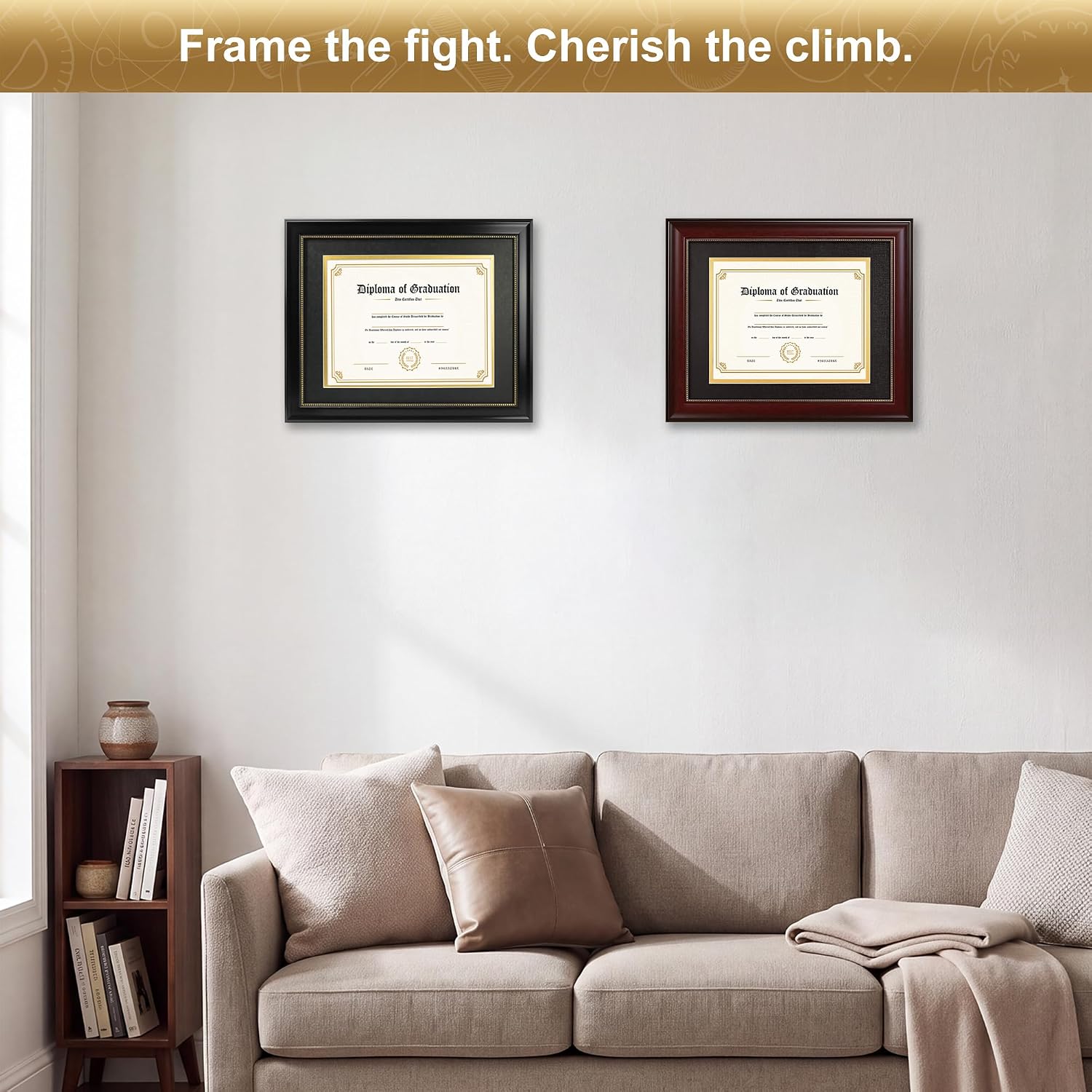 8.5x11 Diploma Frame with Black over Gold Mat, 11x14 Document without Mat