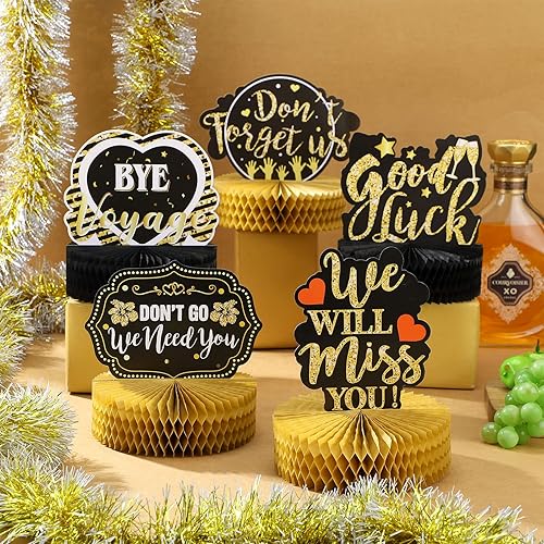 Miniatura 4 de 9 piezas de decoraciones de fiesta de despedida, decoraciones de fiesta de despedida We Will Miss You, centros de mesa de nido de abeja negro y