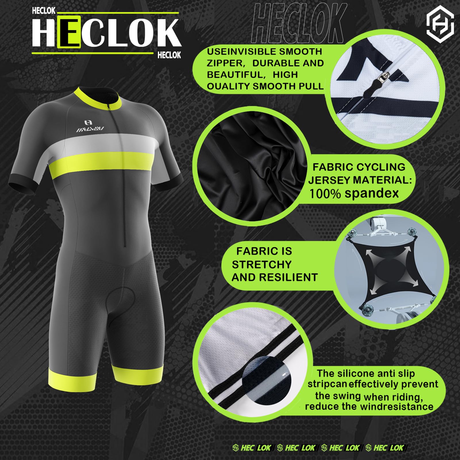 Body Ciclismo Uomo，Tuta da ciclismo da uomo Imbottita Monopezzo，Alta densità fatta a mano da competizione Imbottita，Tuta da Triathlon a Maniche Corte da Uomo, Monopezzo, Trisuit