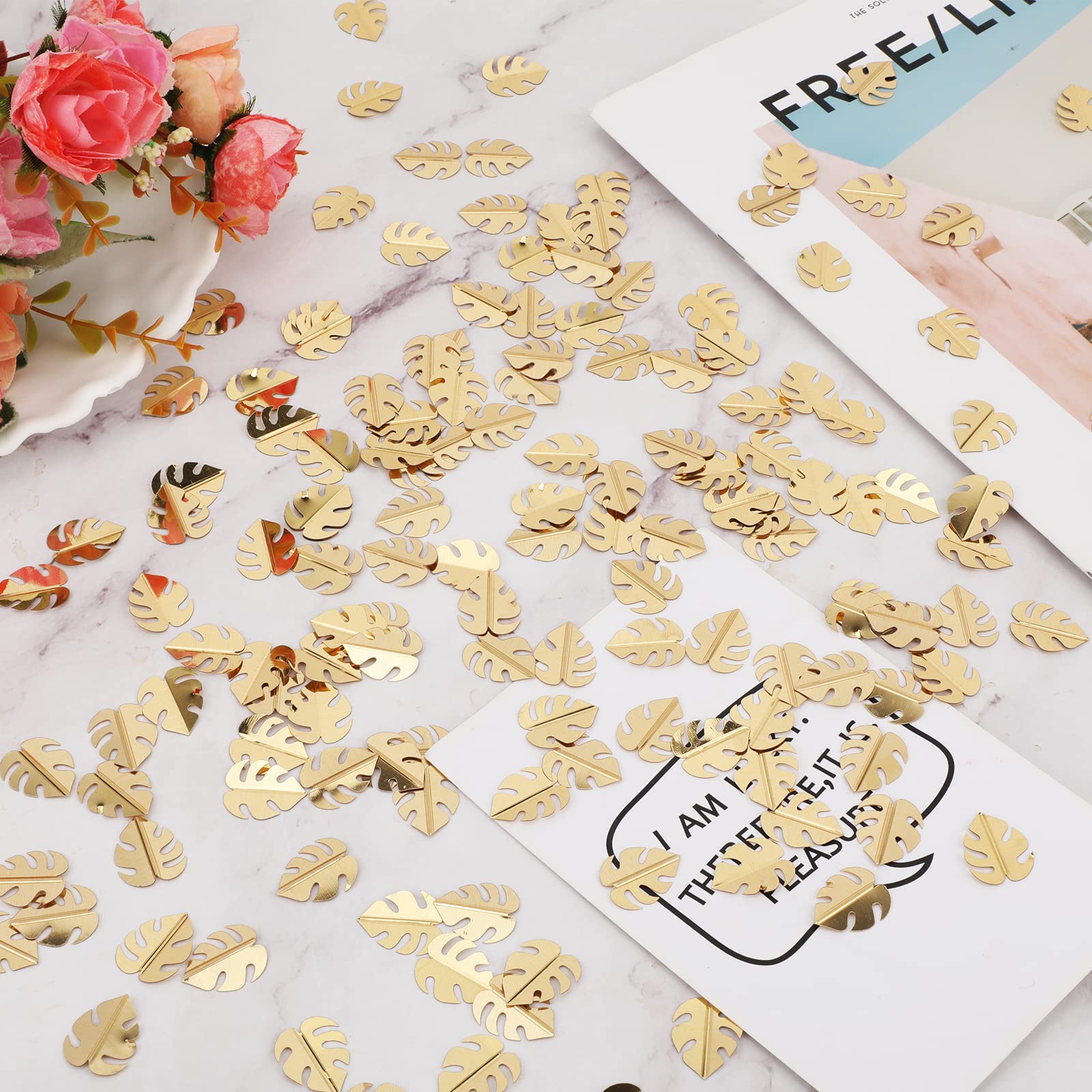 Gold Palm Leaf Confetti - 30g PVC Foil Leaves For Hawaiian Luau Party Wedding Table Decor