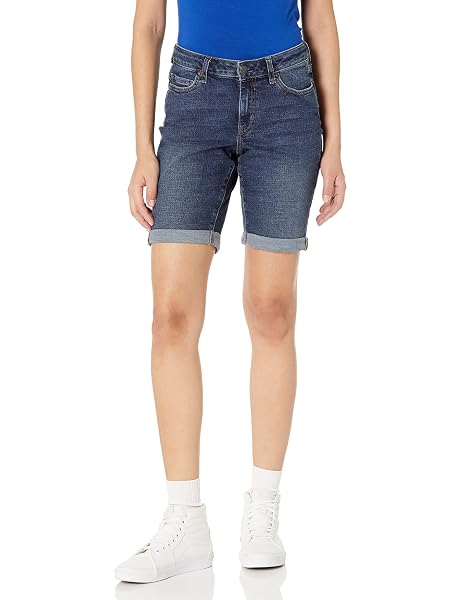Amazon Essentials Bermuda in Denim con Tasche, Vestibilità Aderente Donna, Denim Scuro, 40
