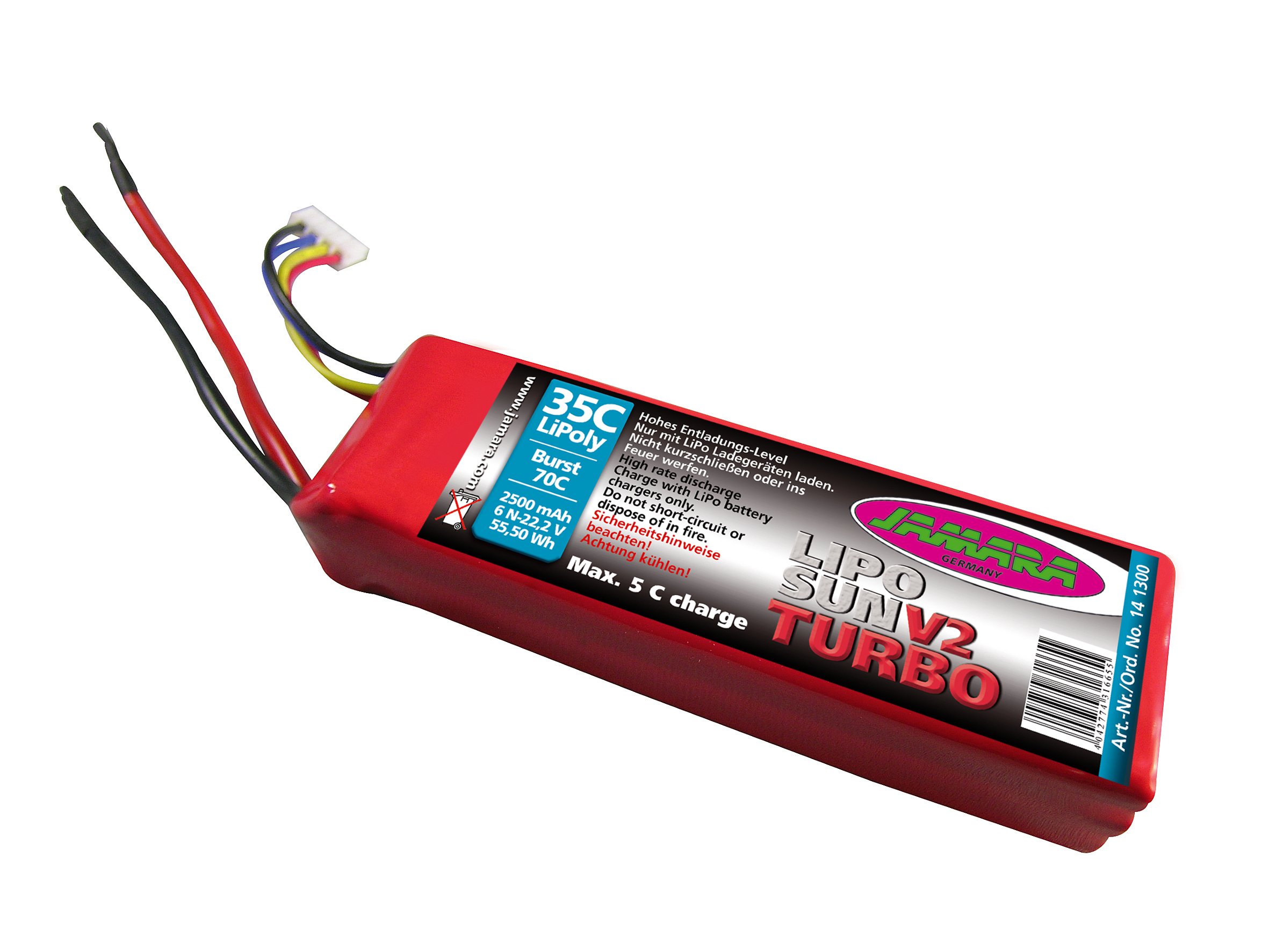 Jamara 141300 Lipo Sun Turbo zestaw akumulatorów, 2500 mAh 6 N 22,2 V, wielokolorowe