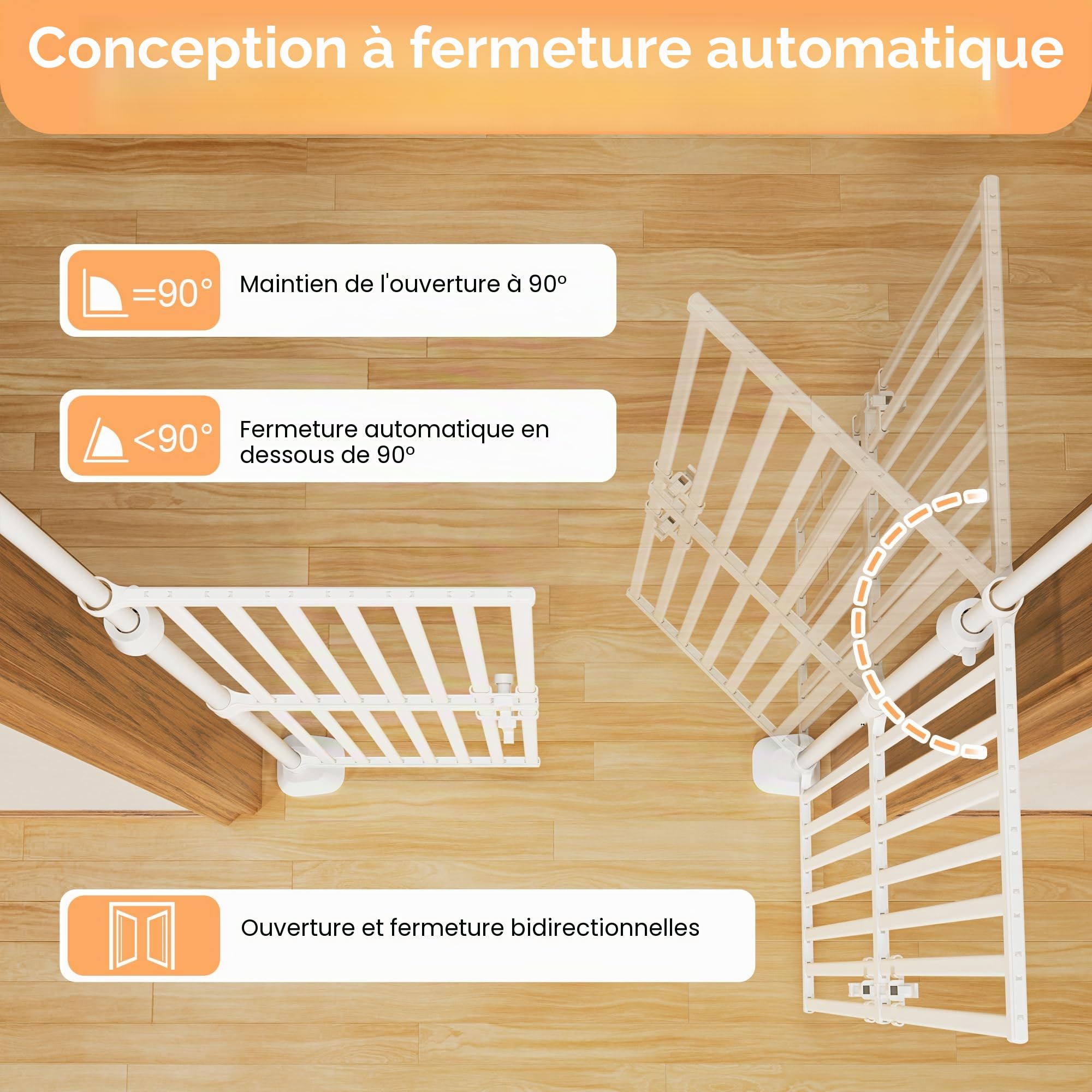 Barrière de sécurité pour chat de 180,3 cm de haut, 86 à 90 cm de large, espace extra étroit de 3,4 cm, fermeture automatique, sans perçage, double porte pour animaux de compagnie pour portes, cuisine