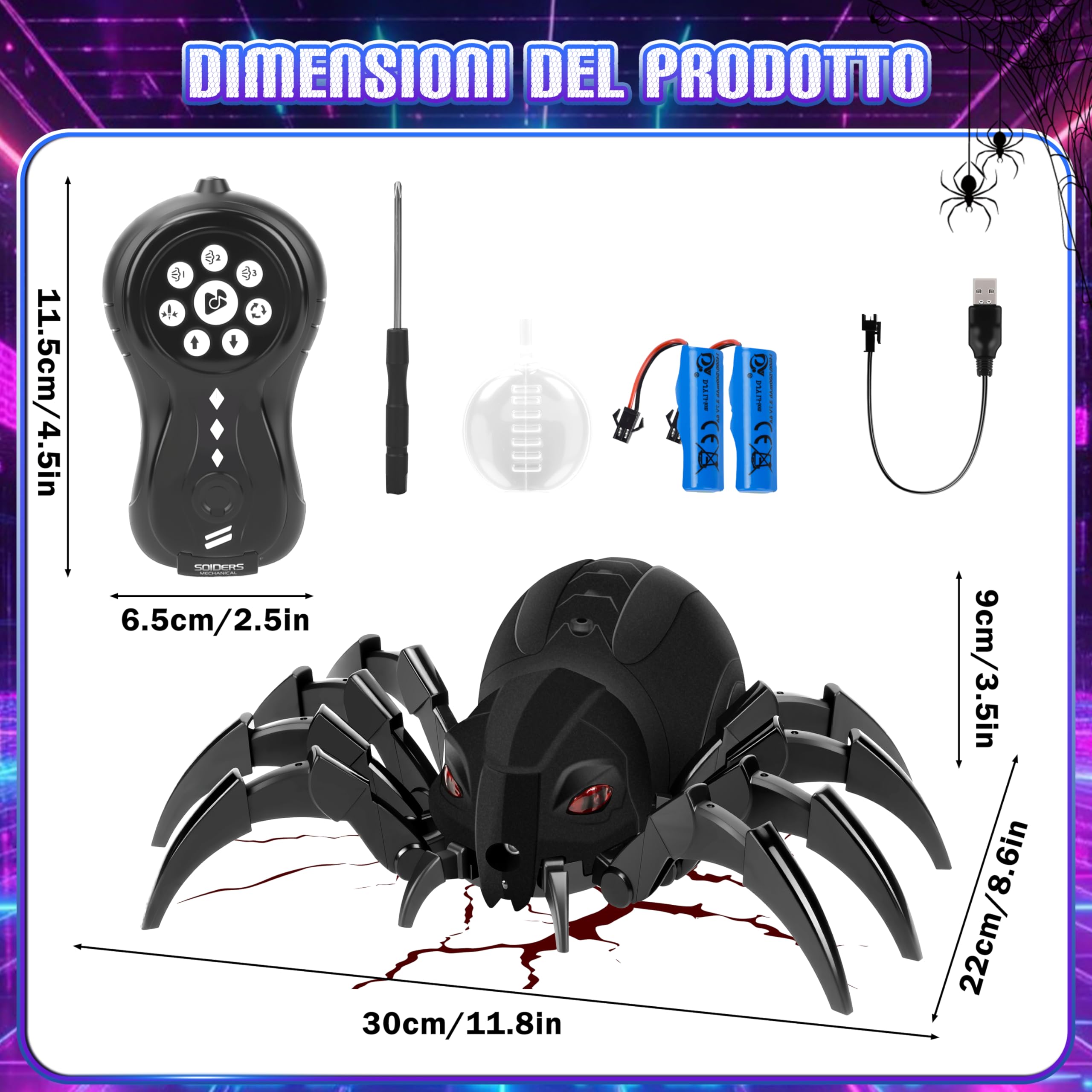 MOMOSTAR 2.4GHZ Ragno Telecomandato Giochi per Bambini Bambina 6-9 Anni Regalo Bambino 6-12 Anni Maschio Funzione Spruzzante, Occhi Luminosi E Diverse Modalità Musicali Tarantola Telecomandata