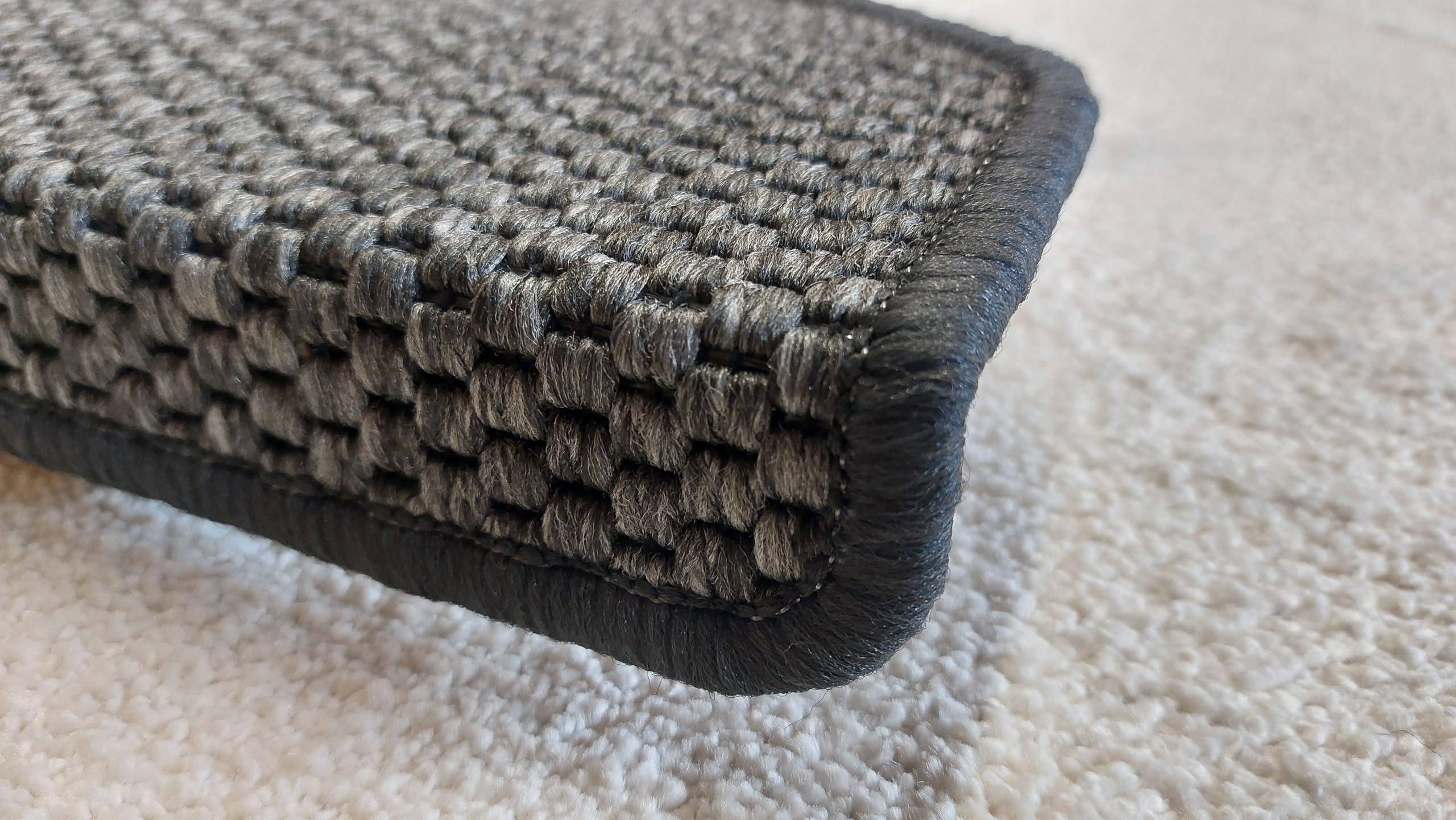 oKu-Tex Stufenmatten Sisal Optik, Stufenmattenset 15 teilig Florenz, halbrund, 65 x 24 cm, mit Winkelschiene, selbstklebend, anthrazit, Flachgewebe