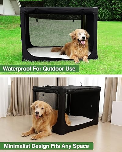 Miniatura 4 de Jaula de viaje plegable de 42 pulgadas para perros medianos y grandes, jaula portátil para perros de 4 puertas, plegable, suave, con ventanas de