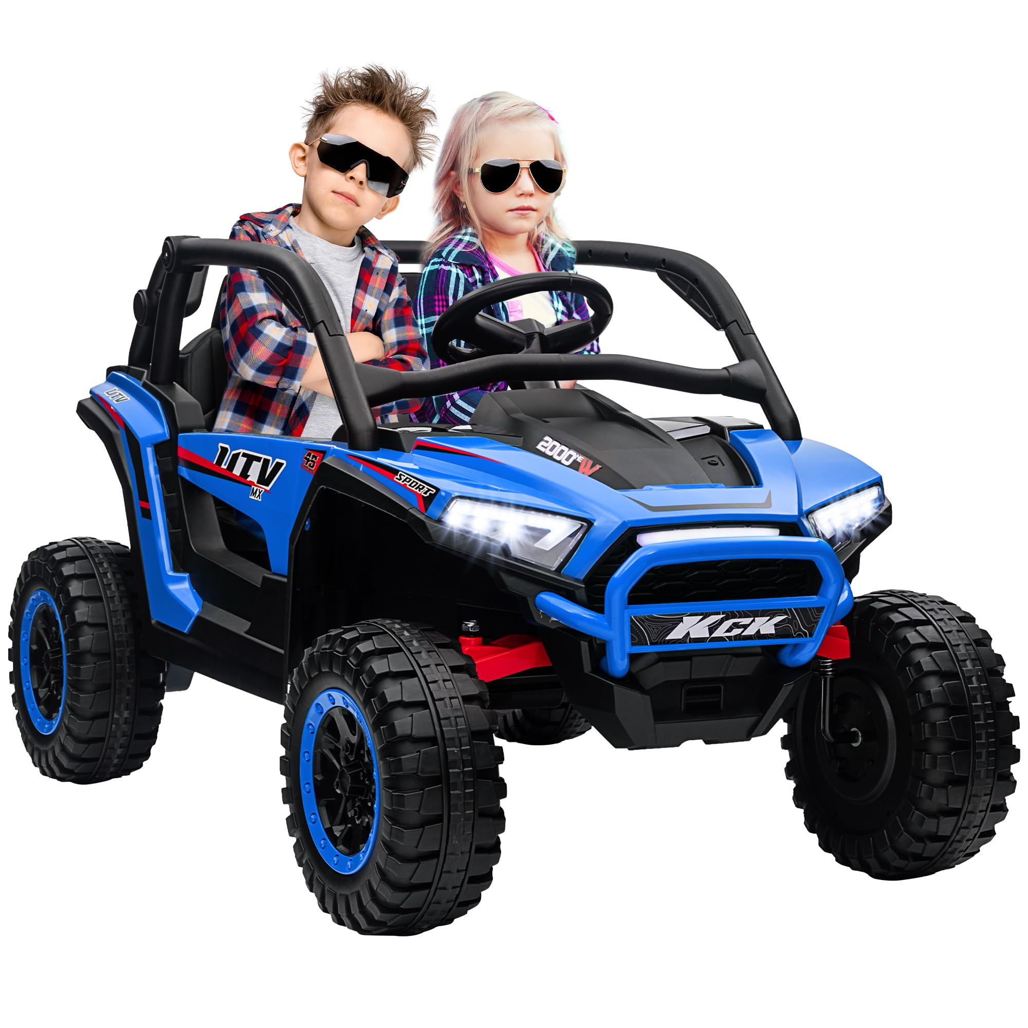 AIYAPLAY Kinder Elektroauto 24V mit 2,4 GHz Fernbedienung 3-8 Jahre Blau | Kinderauto UTV, 4 Motor, Kinderfahrzeug mit Hupe, Musik, Scheinwerfer, Elektrofahrzeug