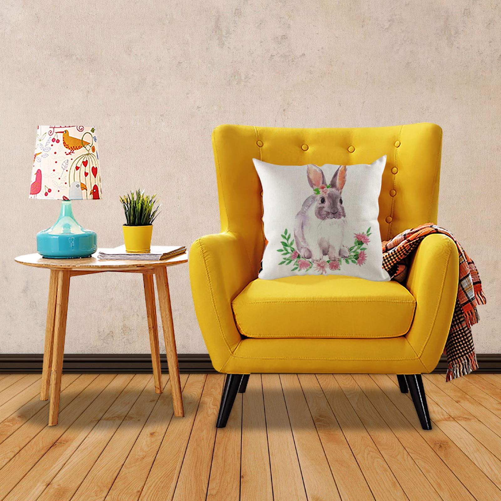 4 Federe Per Cuscini Pasqua Con Coniglietti, Lino Cotone 45x45 Cm, Decorazione Festiva Per Divano E Letto, Due Design Diversi