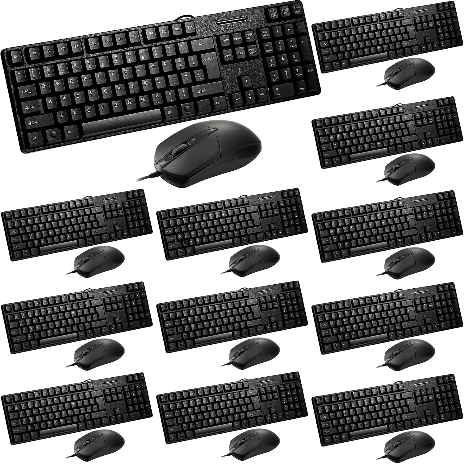 Fabbay 12 Pcs USB Wired Keyboard and Mouse 6 Wired Mouse 6 Corded Full Size Keyboard for School Office Home Compatible with Computer/Laptop/Windows/PC/Desktop