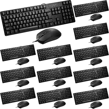 Fabbay 12 Pcs USB Wired Keyboard and Mouse 6 Wired Mouse 6 Corded Full Size Keyboard for School Office Home Compatible with Computer/Laptop/Windows/PC/Desktop