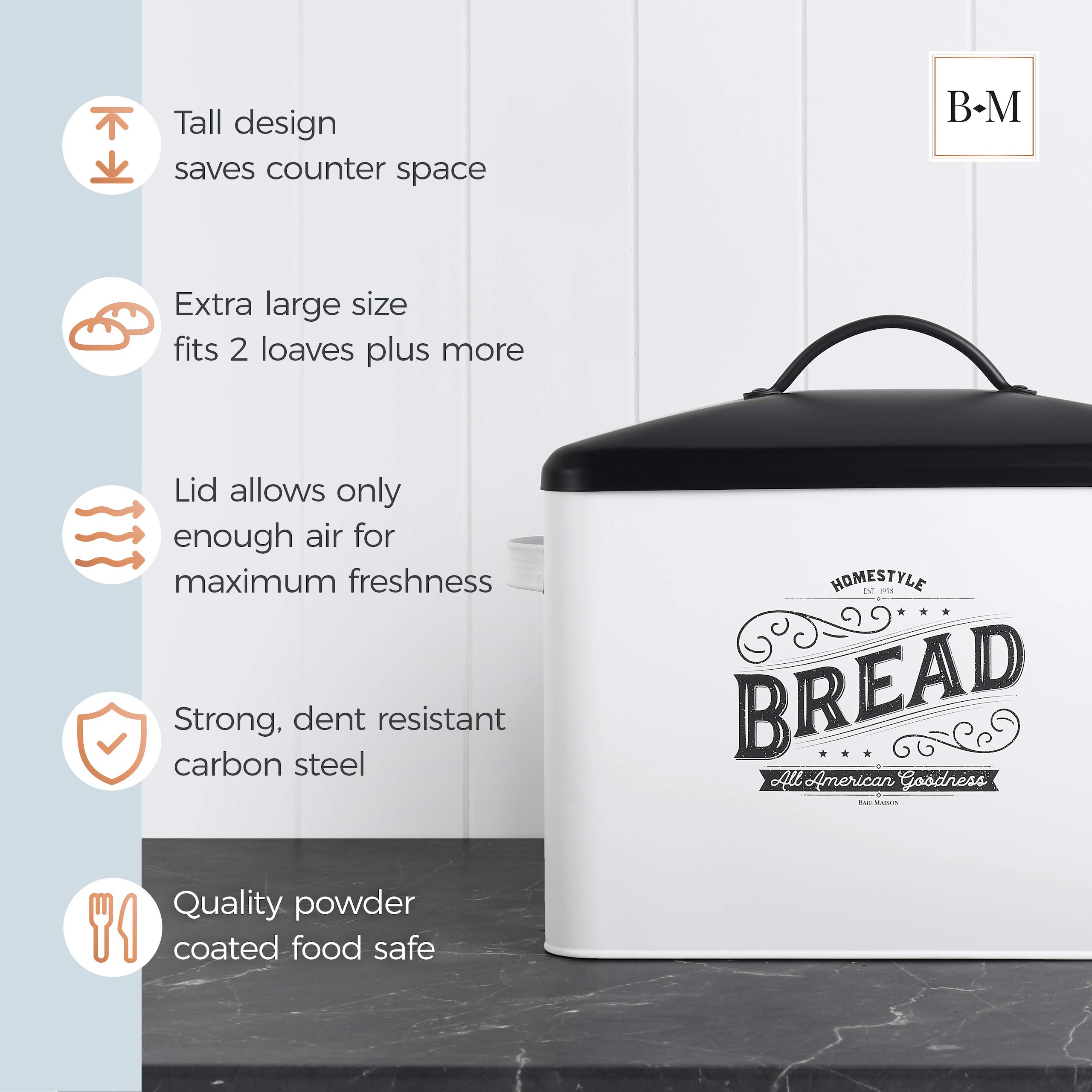 Extra Large White Bread Box with Black Lid Bread Boxes for Kitchen