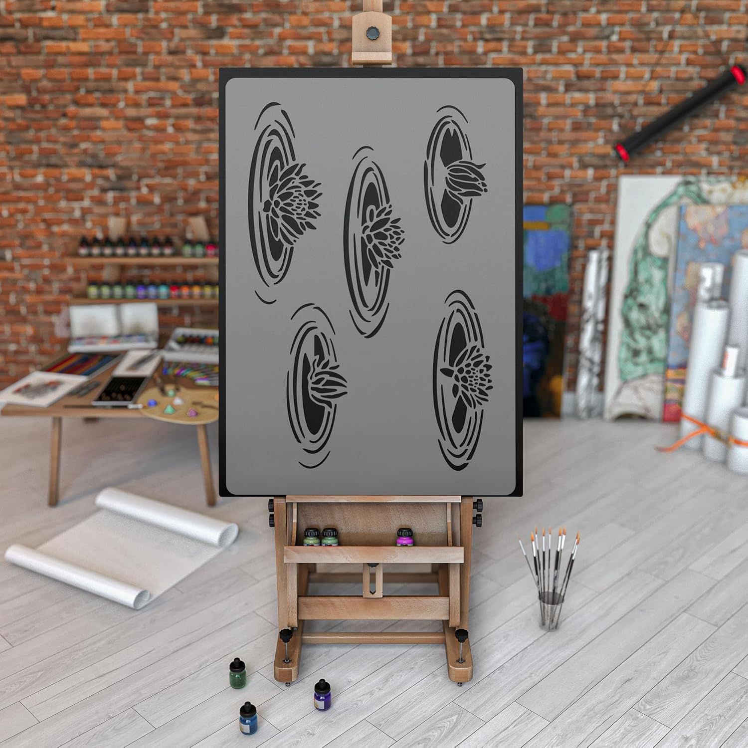 NAKLEO Reusable Plastic Wall Stencil - 43x64cm / 17" x 25" - Water Lily Nymph Flower - Large Wallpaper Pattern Painting DIY Art Craft Template - Fabric Furniture Wood Canvas