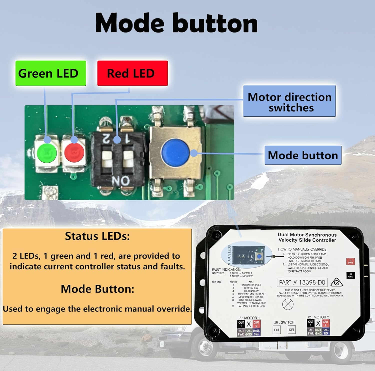 2025 New 𝑼𝒑𝒈𝒓𝒂𝒅𝒆 13398-DO Dual Synchronous Velocity Slide Controller , Replacement for Controller V-Sync II ，Compatible with Lippert in-Wall Slide-Out on RV，211852