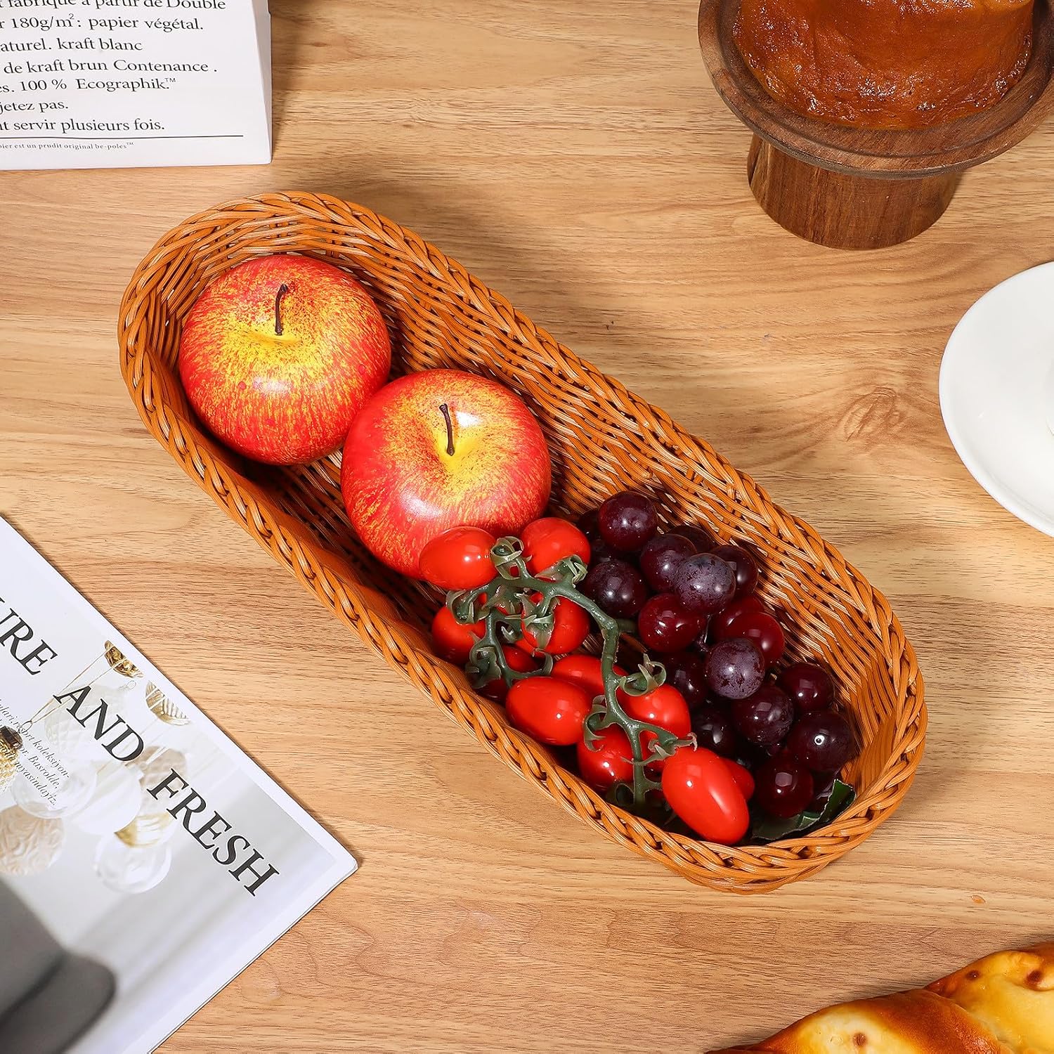 Xmas Woven Basket Bread Basket Oval PP Storage Serving Tray