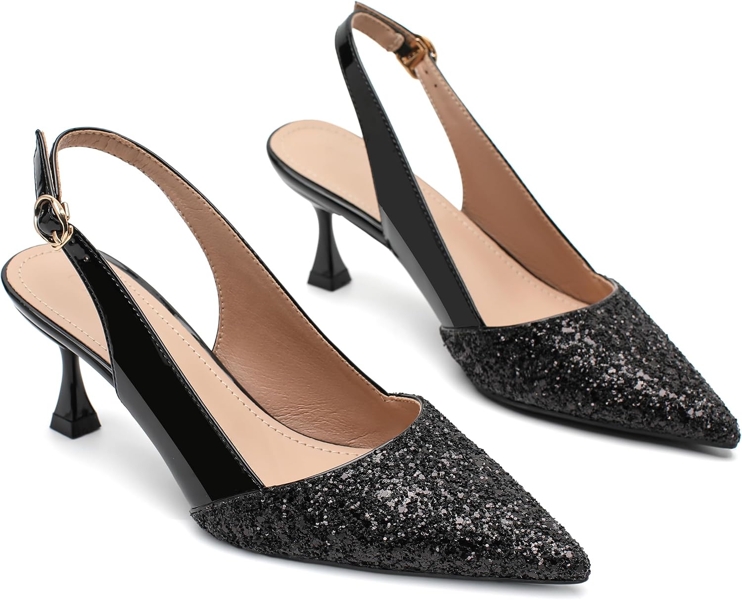 Women's Kitten High Heels 2 Inch Sequin Pointed Toe Leather Pumps Comfortable Slip On Wedding Party Dress Stilettos Shoes image 5