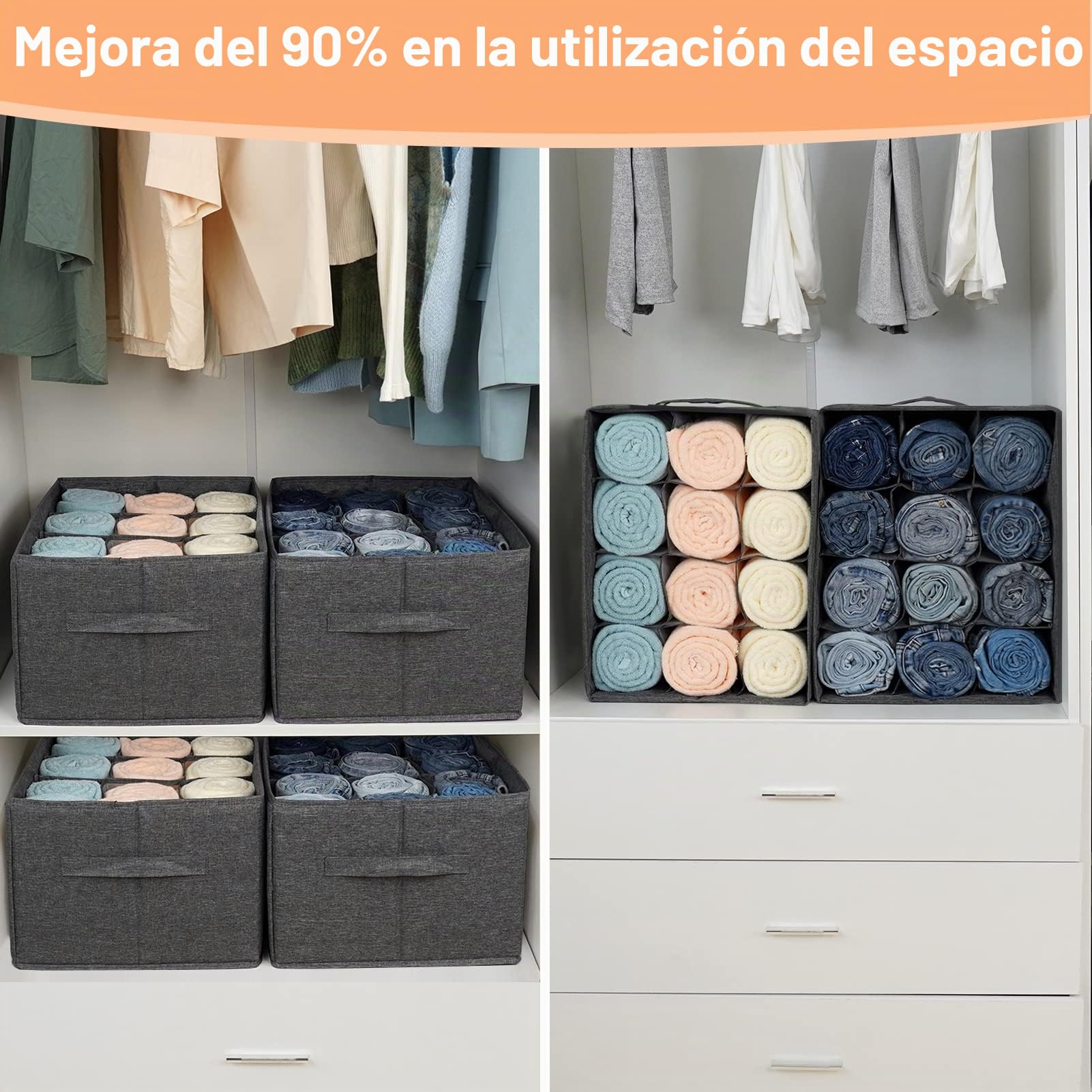 EASEVE 4 Piezas Armario Organizador Cajón Caja De Almacenamiento Para Ropa - 12 Celdas Cajones Sistema De Organización Armario Ropa Cajas De Almacenamiento Para Jeans, Pantalones, Toallas