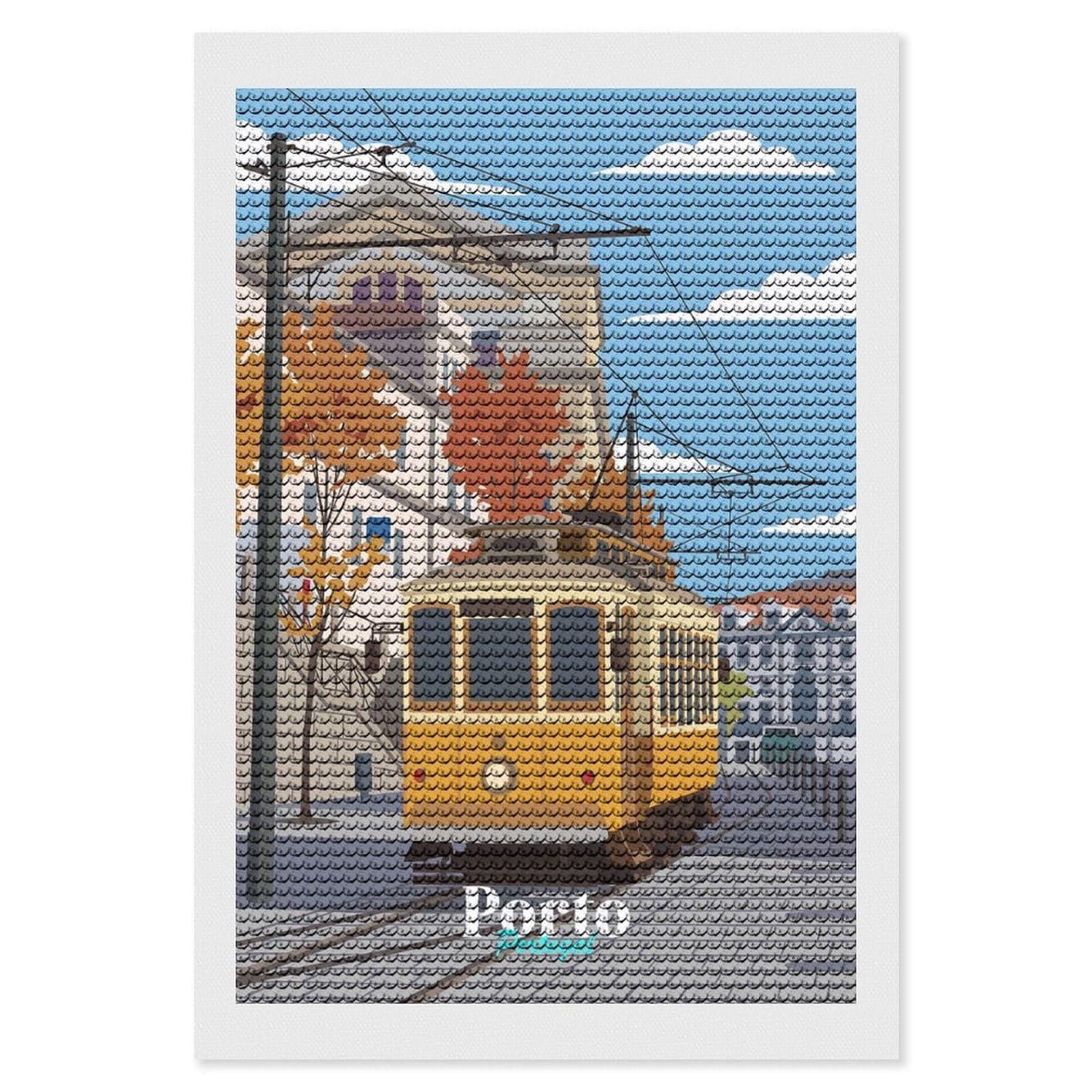 Junmoney Porto Portugal Full Drill Diamond Painting Kit 8"x12", Sparkling Round Gems, Decorate Your Room, Mindful Craft Activity