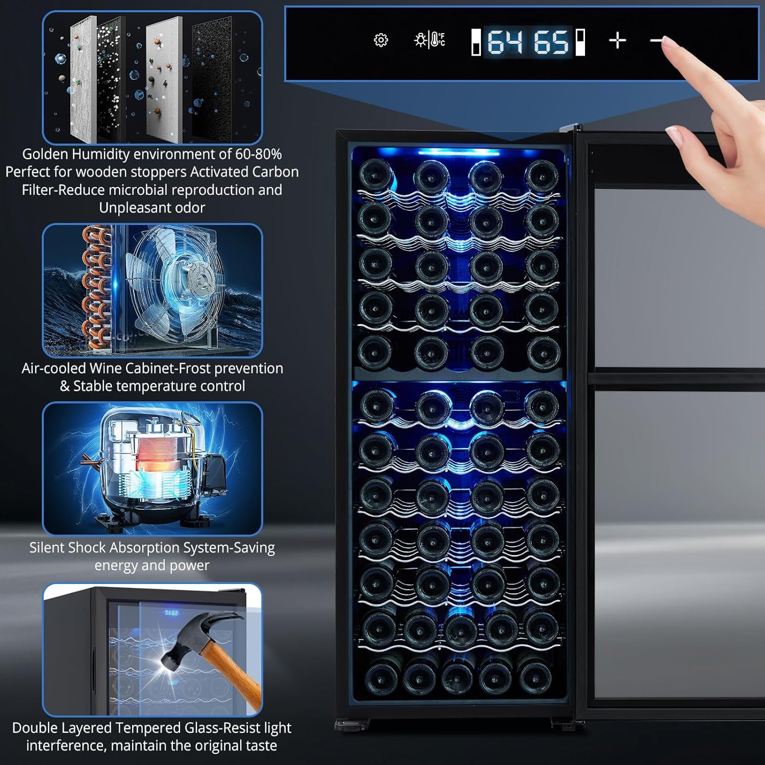 80 Bottle Large Freestanding Wine Cooler Refrigerator, Dual Zone Compressor Wine Fridge with Digital Temperature Display & Adjustable Shelves, Fast Cooling Wine Chiller for Red White Wine, Champagne