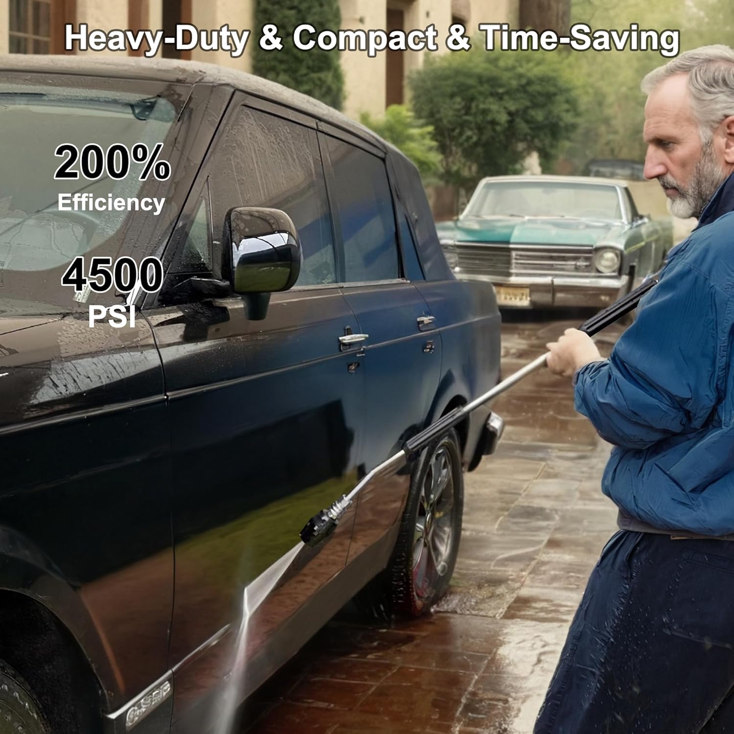 Adjustable Pressure Washer Nozzle 6-in-1, Quick-change Over Replacement Nozzle Tip, Power Washer Extension Wand with Anti-Slip Grip, Curved Angled and Straight Wand Replacement