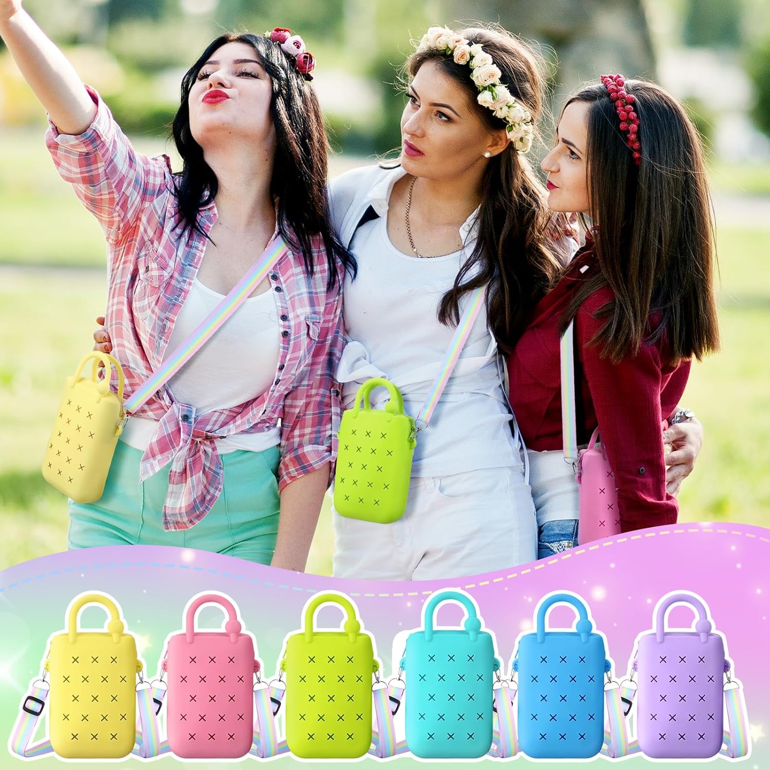 6 Pcs Mini Silicone Beach Tote Bag with Drainage Hole Waterproof Sandproof Travel Birthday Gift Handbag for Sports Gym Pool Beach Travel Outdoor - Image 5