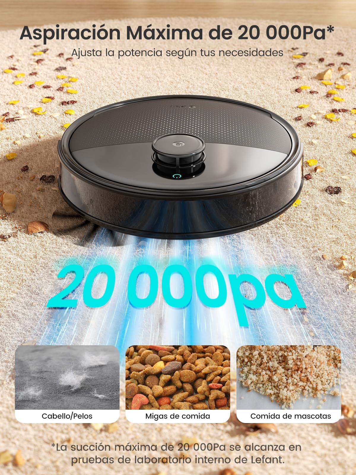 Lefant M3 MAX Robot Aspirador y Fregasuelos con Base de Autovaciado, Todo en Uno 20 000 Pa, Autonomía 210 min, Autovaciado 3,2 L, Autolavado/Secado Mopa, Navegación dToF, 5G WiFi/Alexa/App, Negro