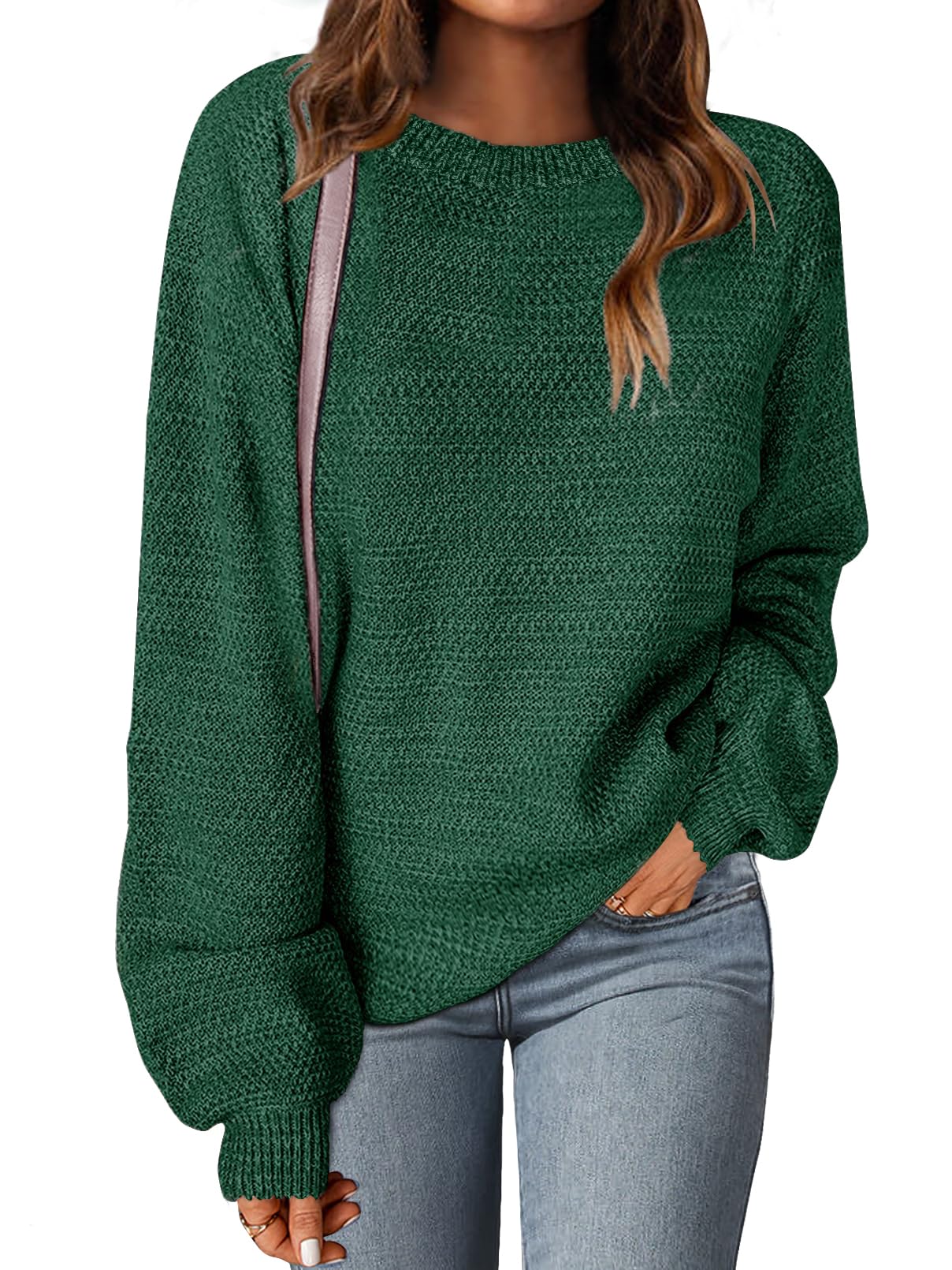 MEROKEETY Sweaters for Women 2025 Fall Winter Oversized Pullover Crew Neck Long Sleeve Heathered Knit Sweater
