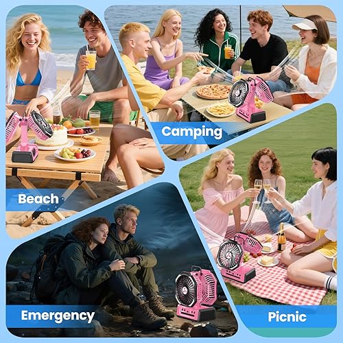 Miniatura 7 de Ventilador recargable portátil de doble cabezal de 20000 mAh, ventilador de campamento inalámbrico con linterna LED y control remoto, oscilación