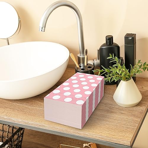 Miniatura 5 de Whaline Servilletas de papel para invitados, color rosa y blanco, 3 capas, desechables, servilleta de mano, toalla para suministros de fiesta,