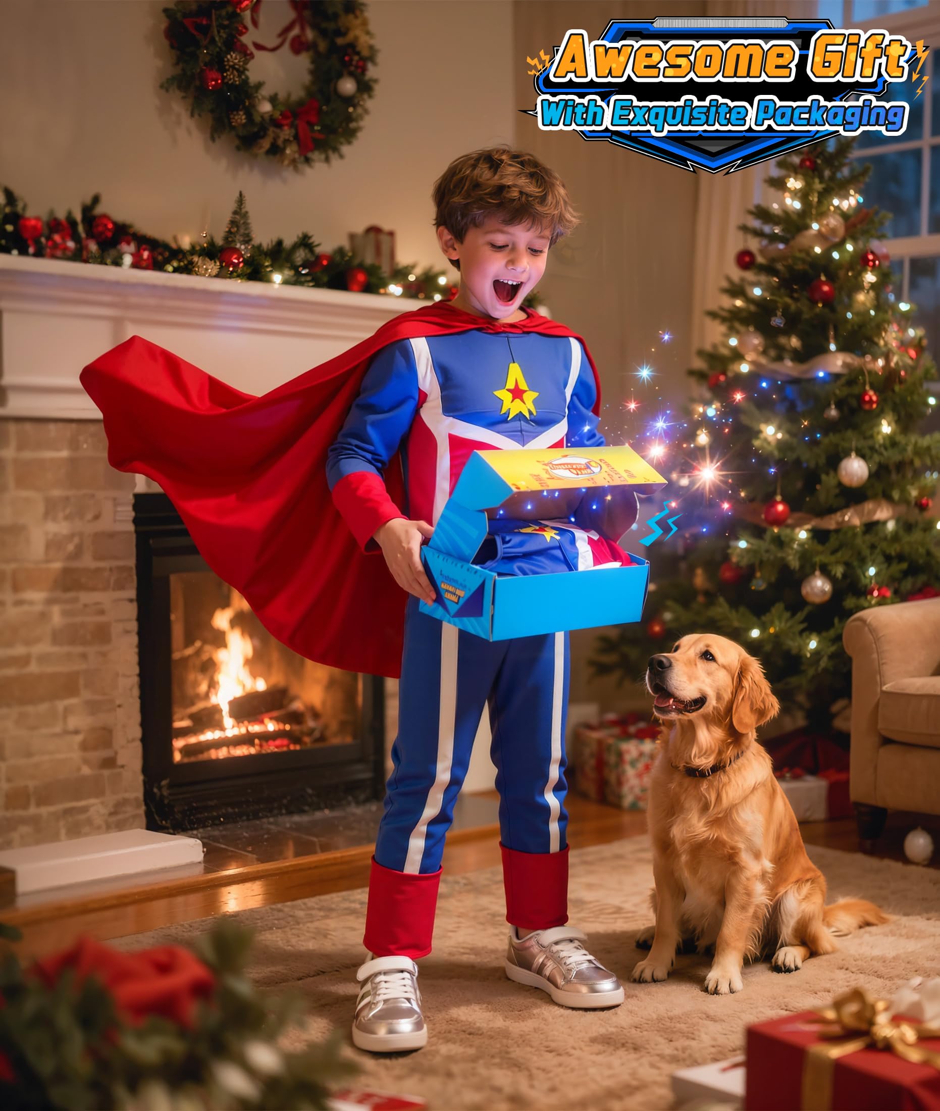 Boys Muscle Chest Dress up Costumes Trunk with Superhero, Construction Worker, Military Costume, Kids Pretend Role Play Costumes Set, Boys Dress up Clothes for Kids Ages 3 4 5 6 7