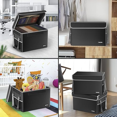 Vista 2 de DocSafe Caja organizadora de almacenamiento de archivos ignífuga con tapa, caja de archivo plegable para colgar cartas/carpetas legales, caja