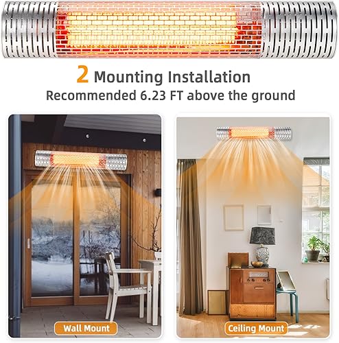 Miniatura 6 de Tangkula Calentador de patio montado en la pared de 1500 W, calentador eléctrico de infrarrojos lejanos para patio con control remoto, 2 ajustes de