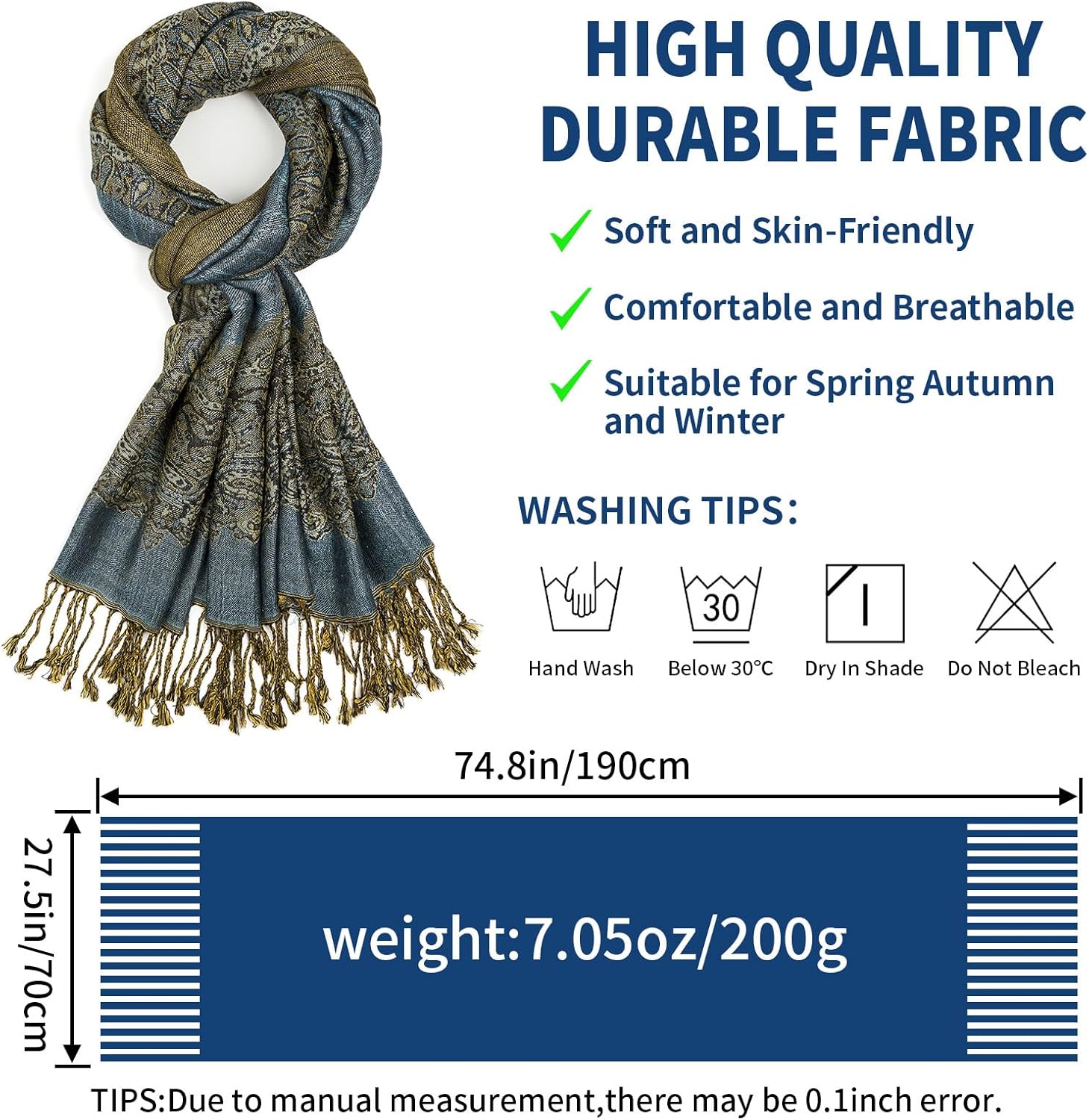 Paisley Pashmina Shawls and Wraps for Women Reversible Jacquard Festival Rave Pashmina Scarves with Fringe Vintage - Image 3