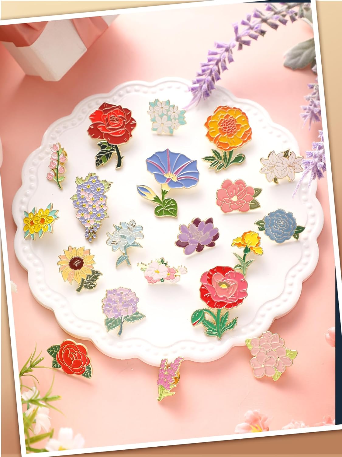 Ferraycle 20 Pieces Flowers Enamel Pin Bulk for Backpack Cute Enamel Brooch Pins Set Floral Lapel Pins Cartoon Plants Backpack Pins for Women Men DIY Badges Clothing Jacket Bags Gifts - Image 6