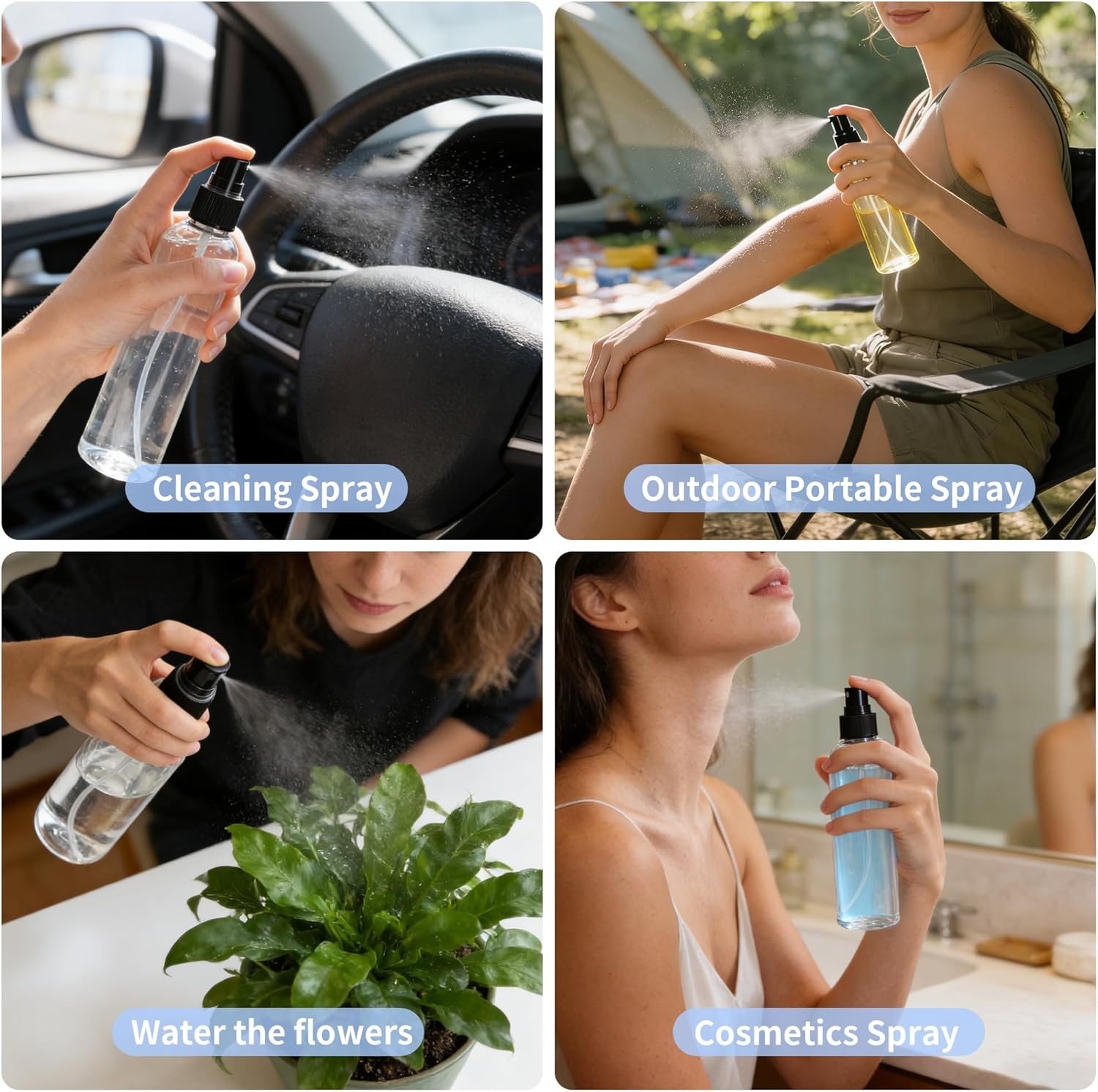 36 Pack Clear Plastic Spray Bottles 8 oz Spray Bottle Fine Mist Cleaning Spray Bottles Transparent 8 oz Empty Sprays Bottle Bulk for Travel, Essential Oils (Black,Clear)