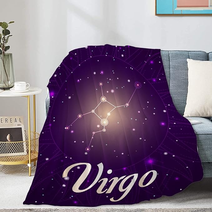 Twelve Constellation Zodiac Virgo Soft Flannel Blanket Cozy Sky Fuzzy Throws for Nap Bed Sofa Couch Home Decor Girl Women Friends Kids Gifts 40