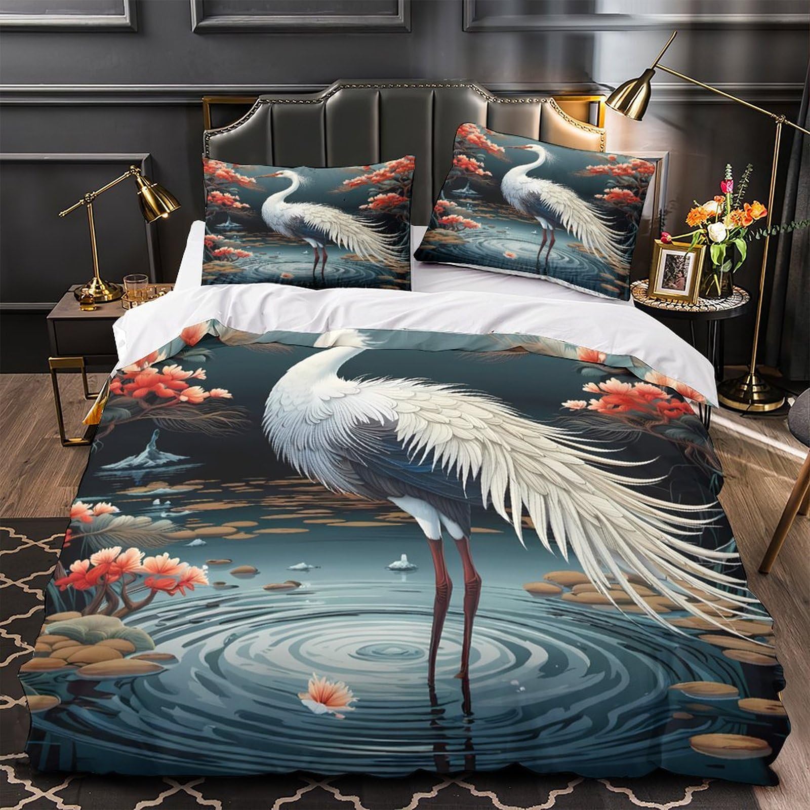 Parure de lit grue effet 3D pour une chambre d'enfant style peinture asiatique