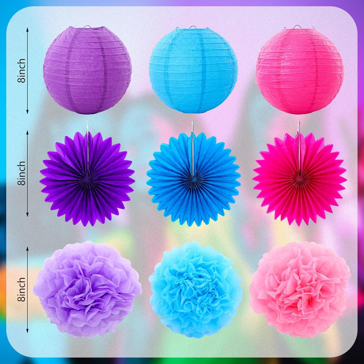 Zhengmy Kpop Themed Birthday Party Decor with Paper Lantern, Tissue Pom Pom, Flower Fan, Tassel Garland, Streamer & Happy Birthday Banner Pink Purple Blue Singer Magical Music Movie Theme Party Supply
