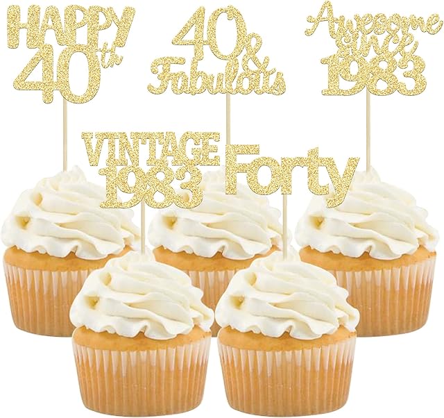 Gyufise 30 Pack Gold Glitter 40th Birthday Cupcake Toppers Vintage 1983 Awesome Since 1983 40 Fabulous Cupcake Picks 40th Birthday Wedding Anniversary Party Cake Decorations Supplies