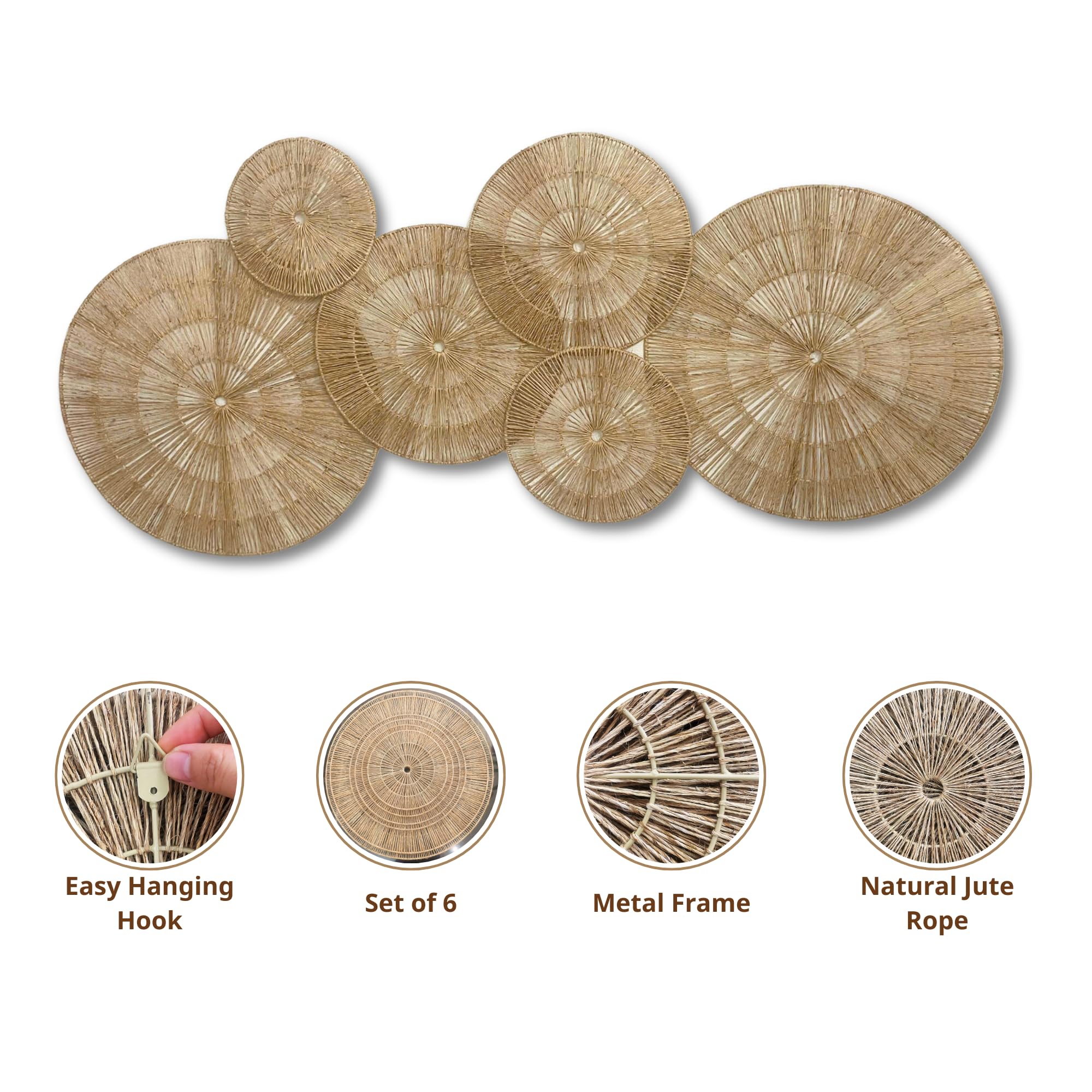 ChumDecor 21.6 inch Wicker Wall Decor Set – Boho Wall Basket Decor with Jute Rope, Large Circle Wall Baskets, Natural Woven Wall Art for Living Room Bedroom, Decorative Seagrass Wall Hanging