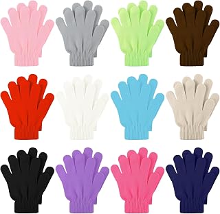 12 Pairs Kid's Winter Magic Gloves Children Stretchy Warm Magic Gloves Boys or Girls Knit Gloves for 6-12 Years