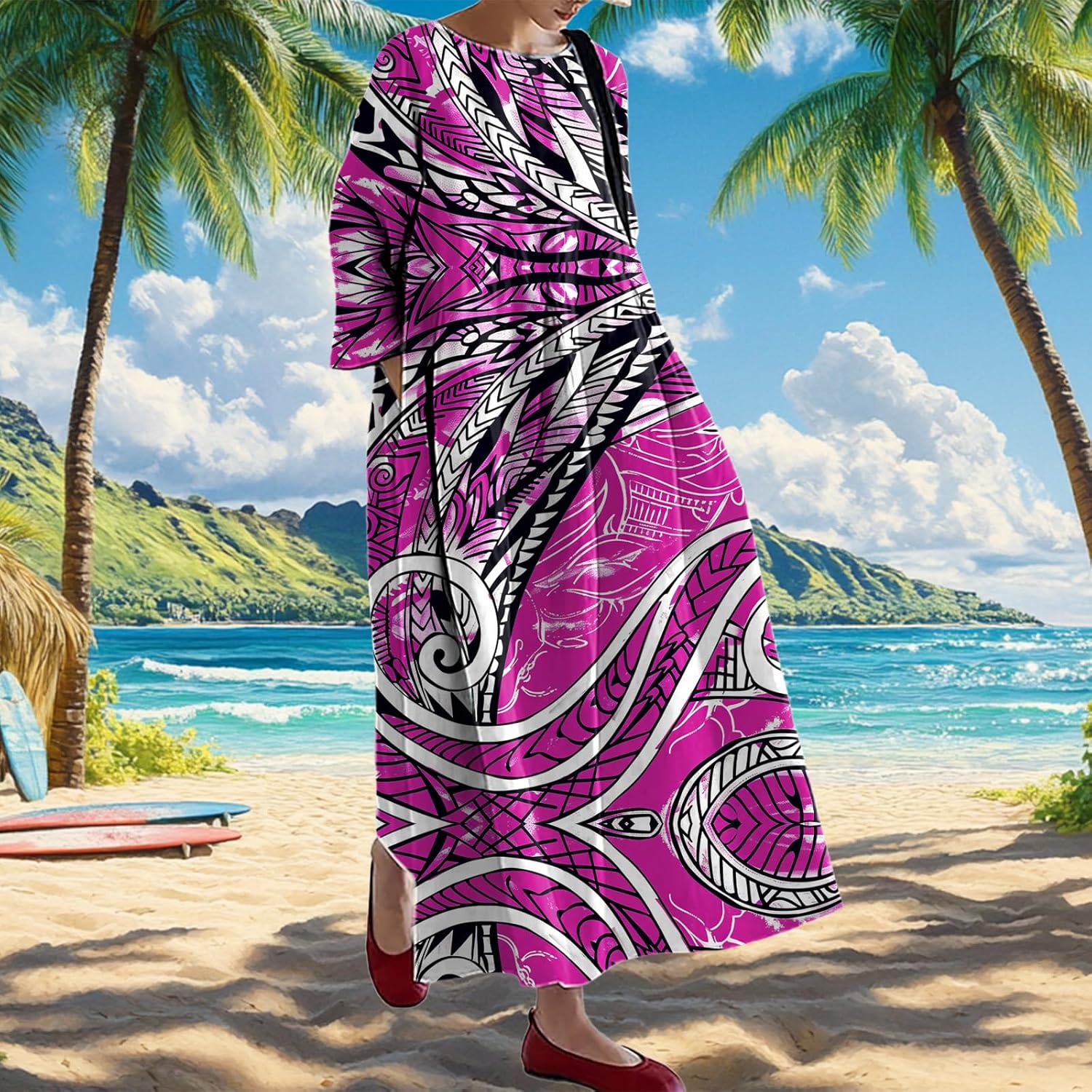 Ethnic Dress for Women Paisley Floral Long Sleeve Pullover Empire Waist Loose Fit 2025 Spring Novelty Maxi Dress - Image 2