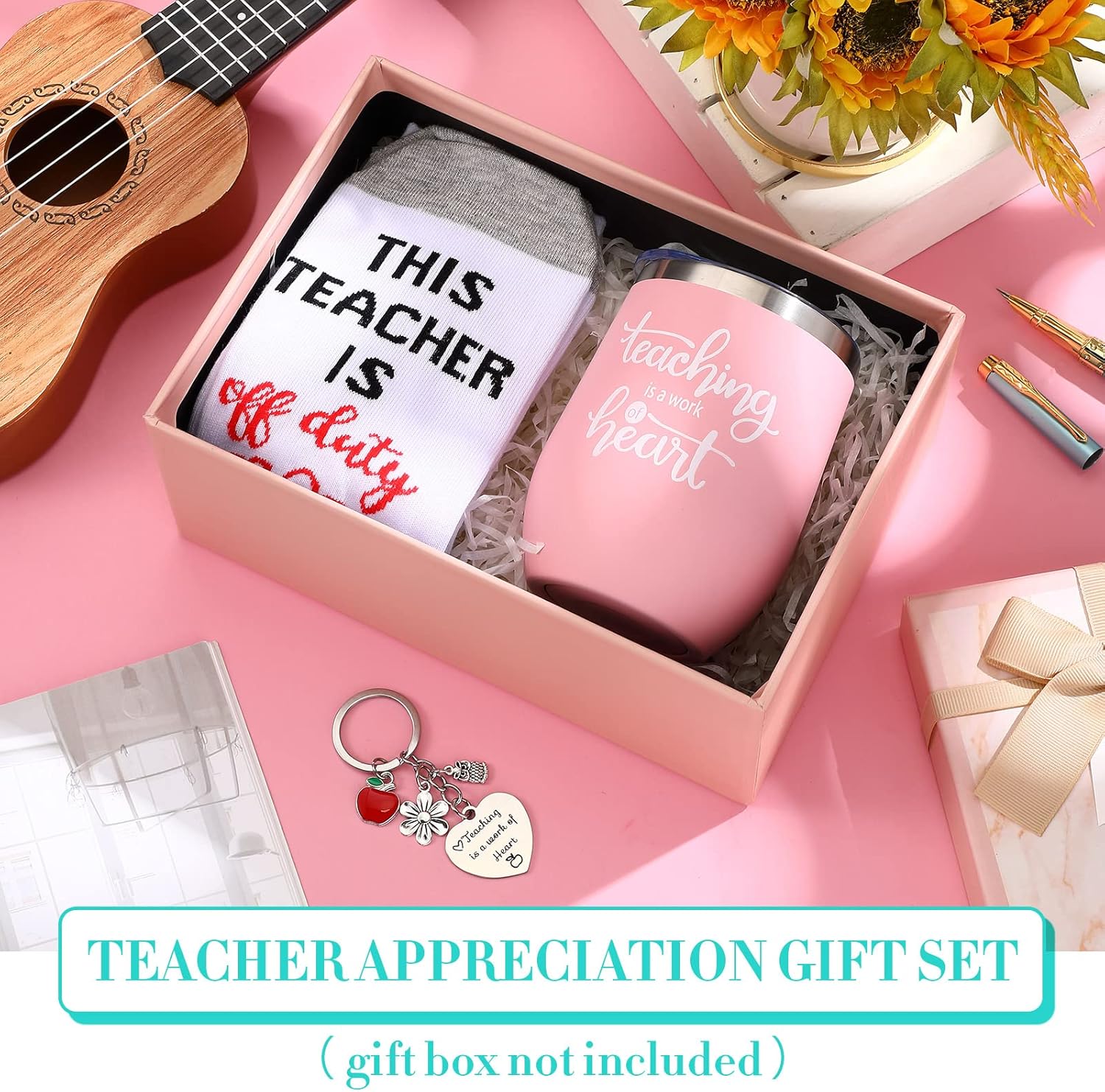 12 Pcs Christmas Teacher Appreciation Week Gifts Set Including 4 Appreciation Tumbler Mugs/Socks/Keychains Gifts for Women Nurse Teachers' Day Graduation Birthday Retirement(Multicolor)