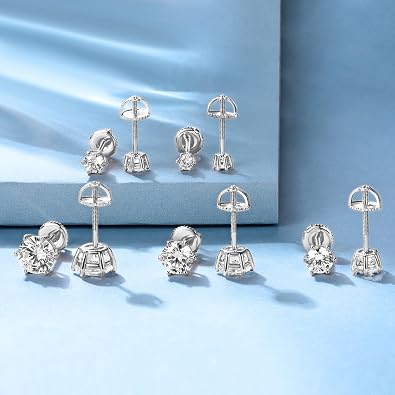MDFUN Screw Back Stud Earrings Set for Women/Men,5 Pairs 18K Gold Plated Round Clear Cubic Zirconia Hypoallergenic Ear Pack Jewelry Gift