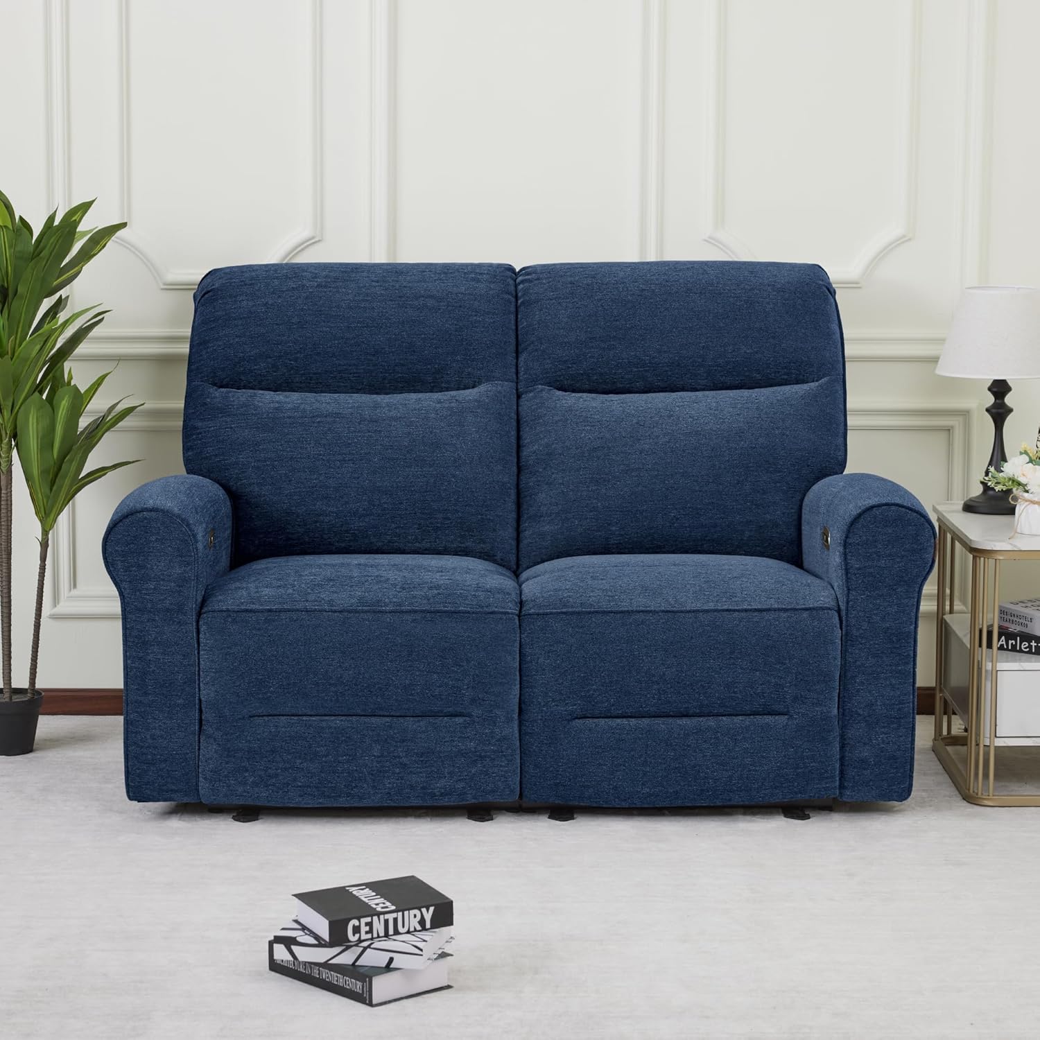 MCombo 64.6" Wall Hugger Power Loveseat Recliner Sofa with USB Ports, Reclining Loveseat for Small Spaces Living Room RV, Fabric PR635M1 (Navy Blue)