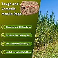 Vista 4 de Cuerda de Manila de 1 pulgada x 100 pies, cuerda de cáñamo natural, cuerdas de cáñamo decorativas grandes y gruesas, cuerdas náuticas trenzadas