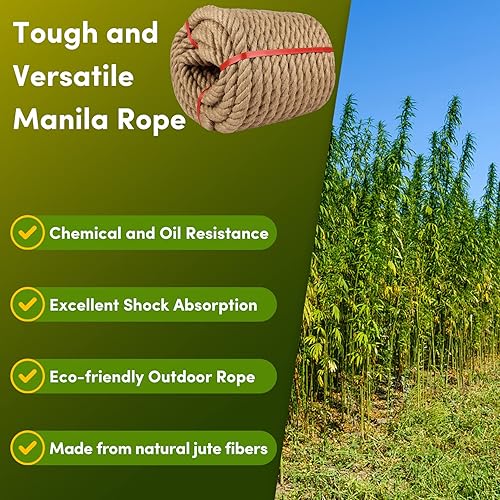 Miniatura 4 de Cuerda de Manila de 1 pulgada x 100 pies, cuerda de cáñamo natural, cuerdas de cáñamo decorativas grandes y gruesas, cuerdas náuticas trenzadas,