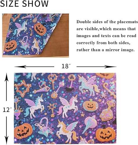 Miniatura 8 de Halloween Yellow Pumpkin unicorns Decorative reusable place mats cloth under plates mats tapetes para mesa de comedor set of 6 12x18