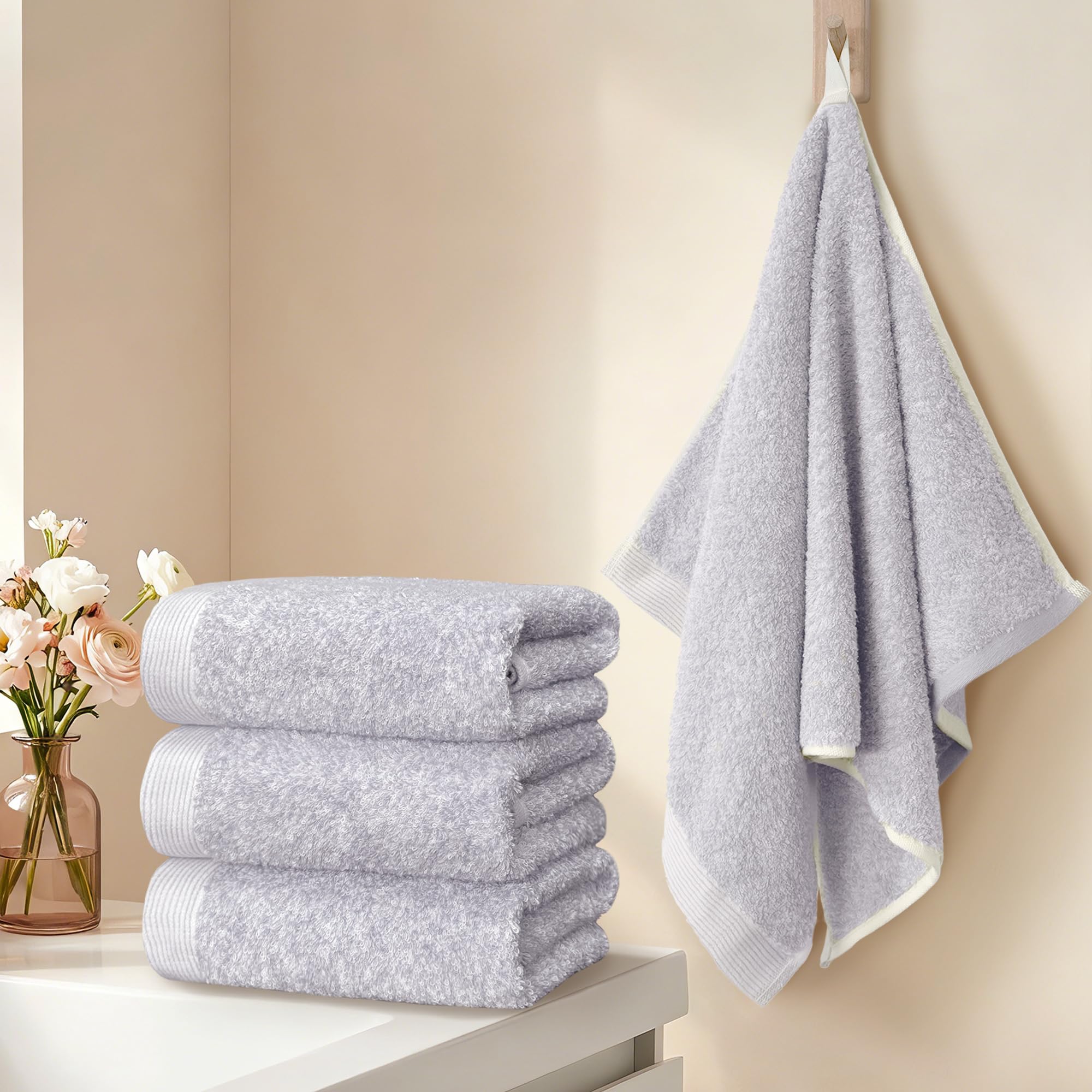 Beige Bath Towels 2 Pack - Soft Cotton -15
