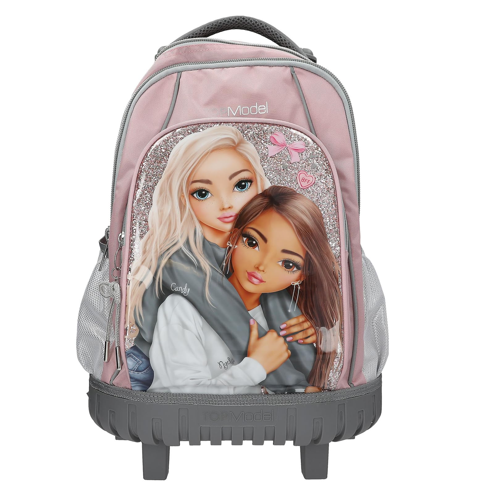 Depesche 13317 TOPModel My BFF - Mochila Escolar Trolley en Rosa y Gris, con Motivo de Modelo y Purpurina, Mochila Escolar con asa telescópica y Ruedas